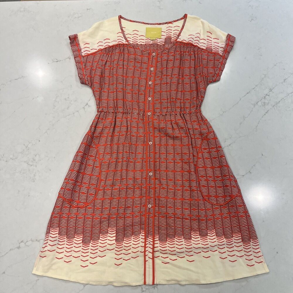 Anthropologie Maeve Veronica M Button Front Shirt Dress Lined Short Slv Pockets